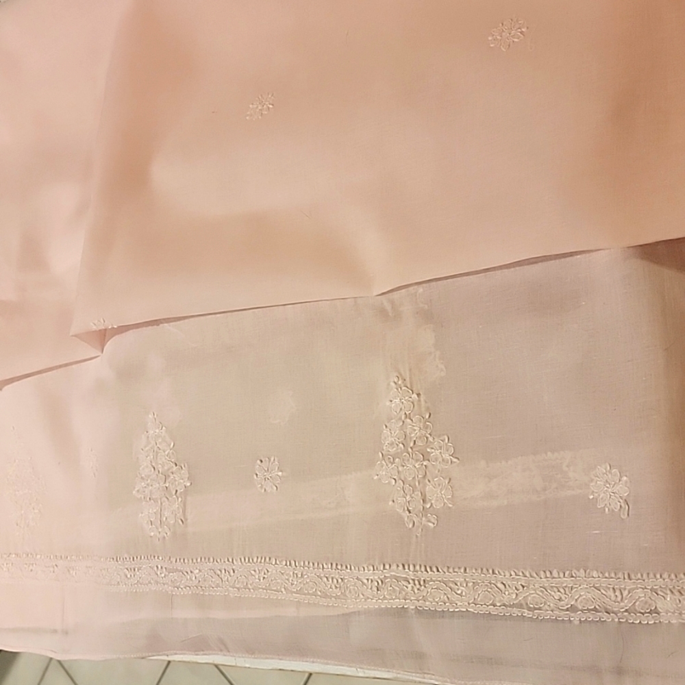 Vintage Pink Tablecloth, Hand Embroidered